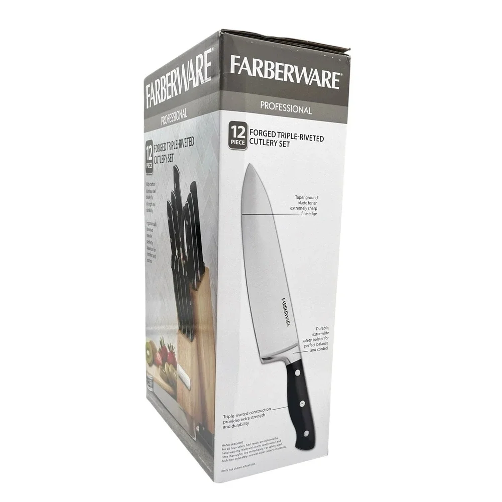 Farberware PROFESSIONAL Forged Triple Riveted 12-Piece Knife Block Set Black